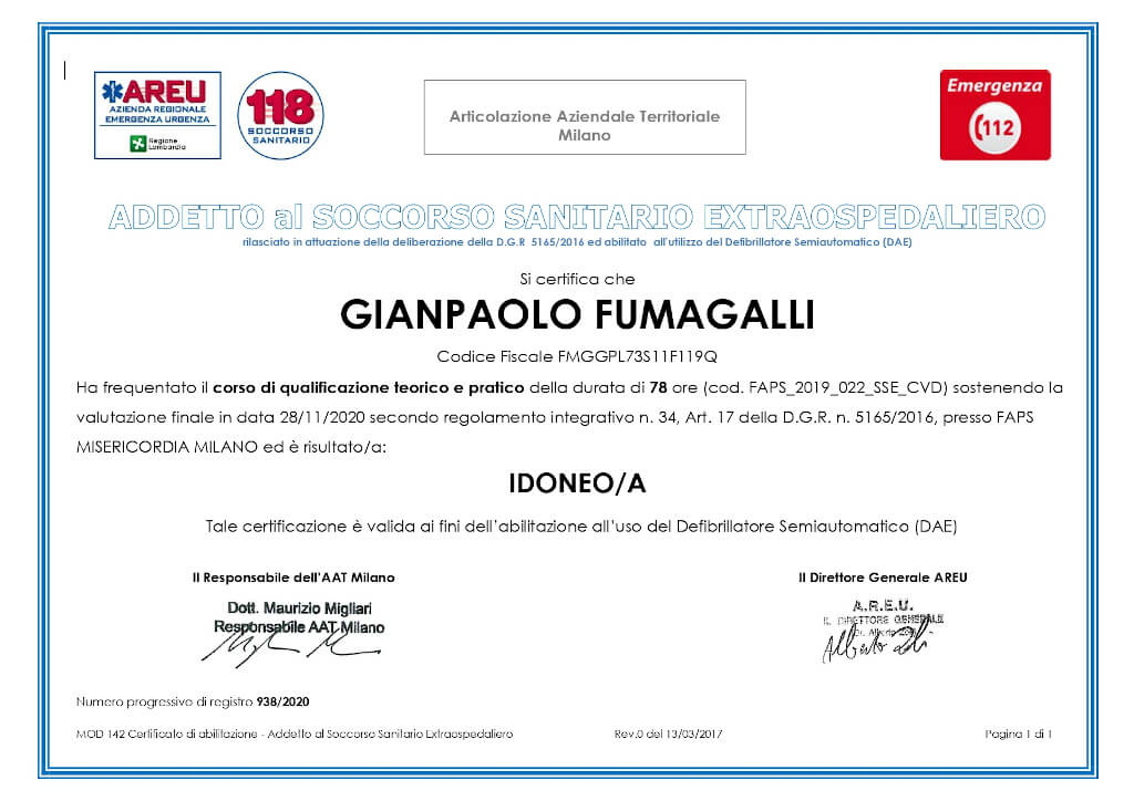 28.11.220, Certificazione 120 H Fumagalli Giampaolo